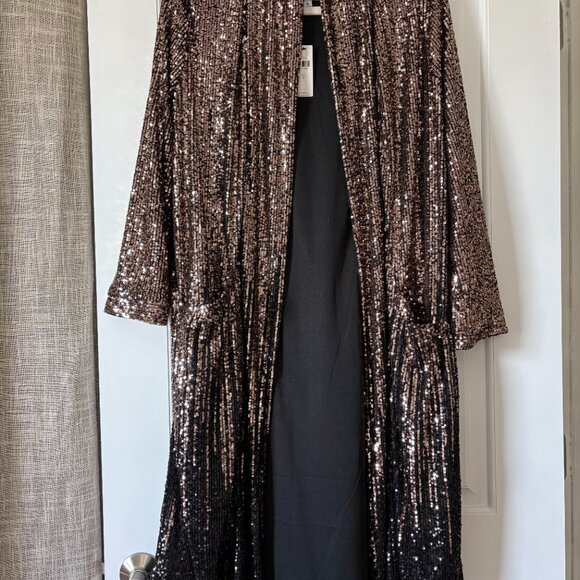 BB Dakota Dulcinea Sequin Duster Jacket - Black and Rose Gold - SMALL - NWT - Picture 9 of 12